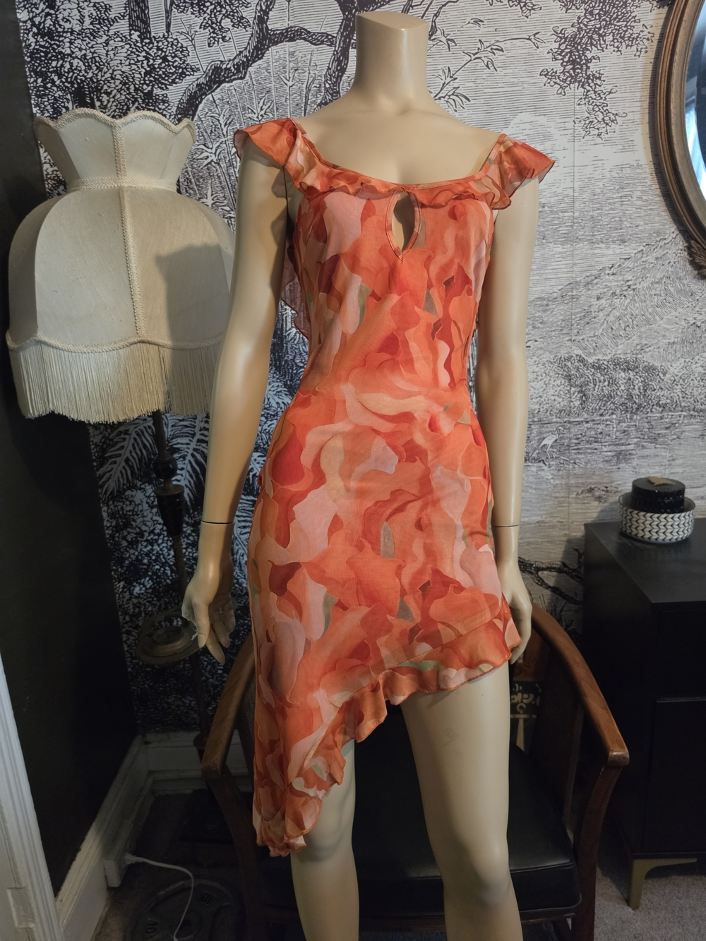 MORE TO COME Valentina Asymmetrical Dress Orange Multi NWOT XS